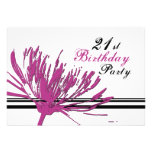 Pink Flower 21st Birthday Party Invitation Cards