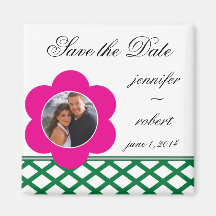 Pink Flower Photo Frame Save the Date Magnet
