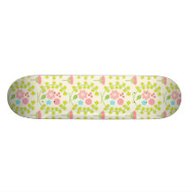 Pink flowers and green vines leaves skate deck