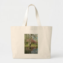 Pink flowers and Trees Reflection Canvas Bags