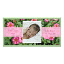 Pink Flowers Birth Announcement Personalised Photo Card
