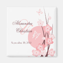 Pink Flowers Butterfly Save the Date Announcement Magnets