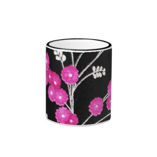 Pink flowers on Black Mug