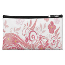 Pink Flowers Sueded Medium Cosmetic Bag