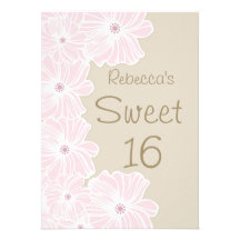 Pink flowers Sweet 16 Party Invite
