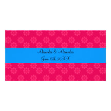 Pink flowers wedding favours photo card
