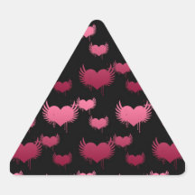 Pink Flying Hearts on Black Triangle Sticker