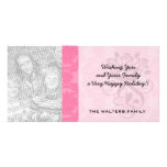 pink formal damask pattern photo card