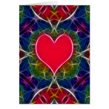 Pink Fractal Heart Design Greeting Card