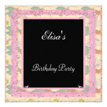 Pink Frame Black  Birthday Party Silver Personalized Announcement