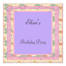 Pink Frame Purple  Birthday Party Personalized Announcement