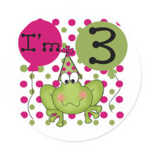 Pink Frog 3rd Birthday Tshirts and Gifts stickers