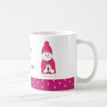 Pink Frosty Snowman with Hot Chocolate Mug