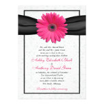Pink Gerbera Black Ribbon Wedding Invitation