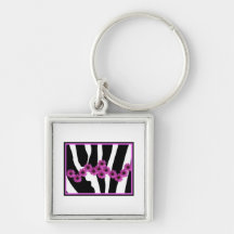 PINK GERBERA DAISIES ON ZEBRA PRINT KEY CHAIN