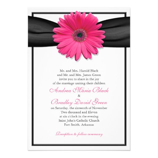 Pink Gerbera with Black Ribbon Invitation