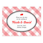 Pink gingham country rustic cherry save the date post cards