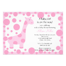 Pink Giraffe Baby Shower Invitation
