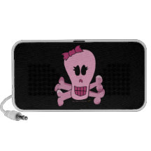 Pink Girly Skull with Bow Halloween or Pirate Portable Speaker