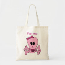 Pink Girly Skull with Bow Halloween Tote Template Bags