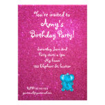 Pink glitter elephant birthday invitation invitations