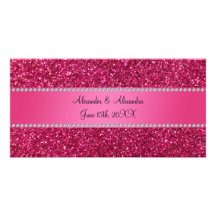 Pink glitter wedding favors photo cards