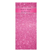 Pink glitter wedding favors rack cards
