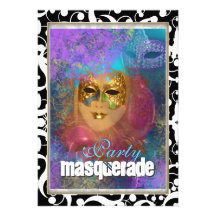 Pink gold "masquerade party" birthday carnival personalized invite