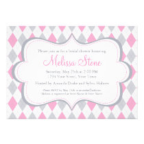 Pink Gray Argyle Pattern invitations