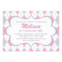 Pink Gray Argyle Pattern invitations