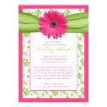 Pink Green Daisy Damask Bridal Shower Invitation