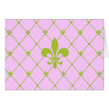 Pink & Green Fleur de Lis Pattern Greeting Card