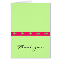 Pink & green fleur de lis thank you card