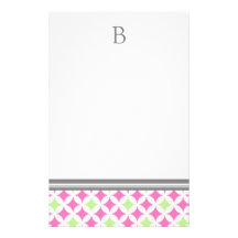 Pink Green White Geometric Monogram Stationery