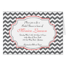 Pink Grey Chevron Invitation Greeting Card