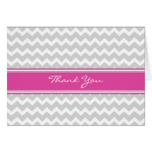 Pink Grey Chevron Wedding Thank You Card
