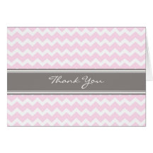 Pink Grey Chevron Wedding Thank You Card