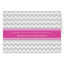 Pink Grey Chevrons Engagement Announcement Card