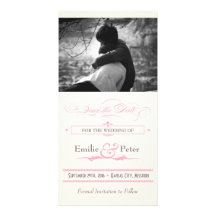 Pink, Grey & Cream Poster Style Save the Date Photo Greeting Card