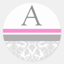 Pink Grey Damask Monogram Envelope Seal Stickers