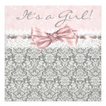 Pink Grey Damask Pink Grey Baby Girl Shower Custom Announcement