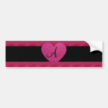Pink heart monogram roses bumper stickers