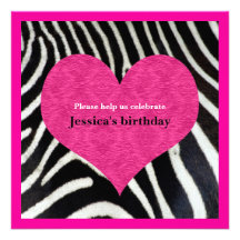 Pink Heart with Zebra Print Party Invitation