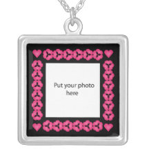 Pink Hearts Design Black Border Template Add Photo Necklace