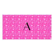 Pink hearts monogram photo card template
