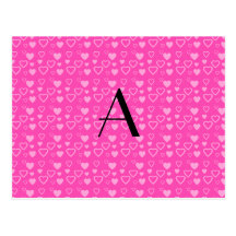 Pink hearts monogram postcards