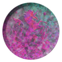 Pink Heraldic Unicorn in Clouds Dinner Plate