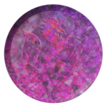 Pink Heraldic Unicorn in Clouds Dinner Plate