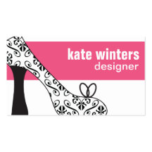 Pink High Heel Stiletto Shoe Damask Business Card