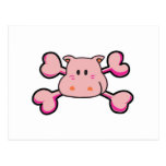 pink hippo Skull pink Crossbones Post Cards